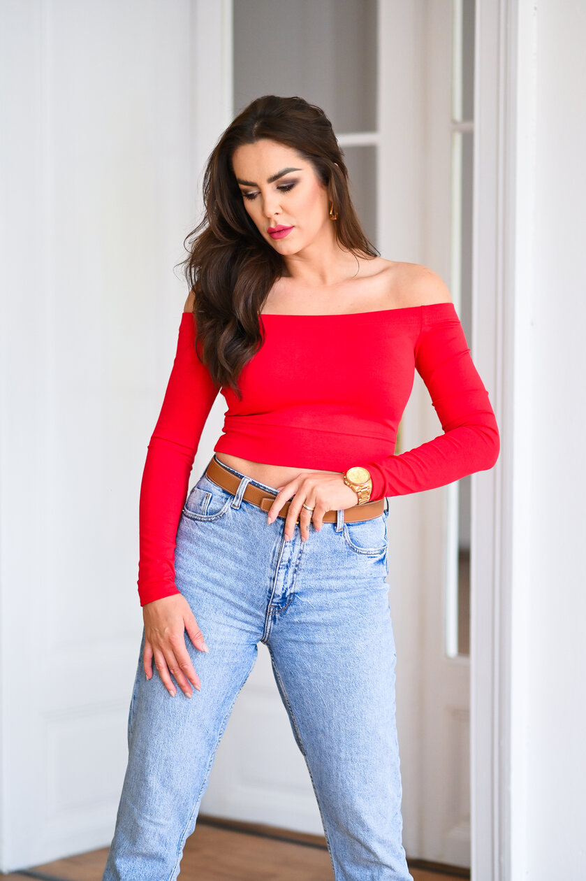 CROP TOP S ODHALENÝMI RAMENAMI “ELIZA” - BAVLNA