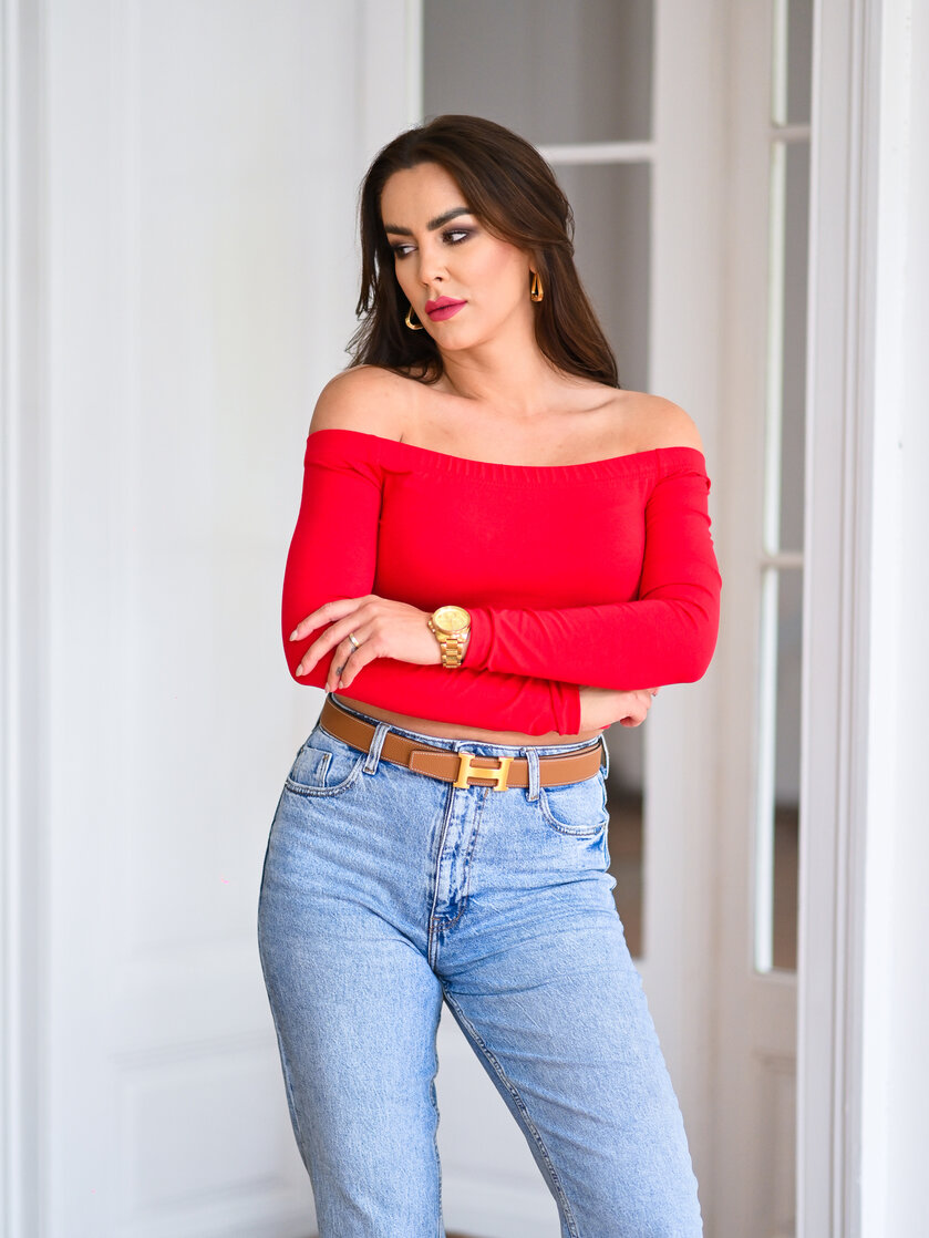 CROP TOP S ODHALENÝMI RAMENAMI “ELIZA” - BAVLNA