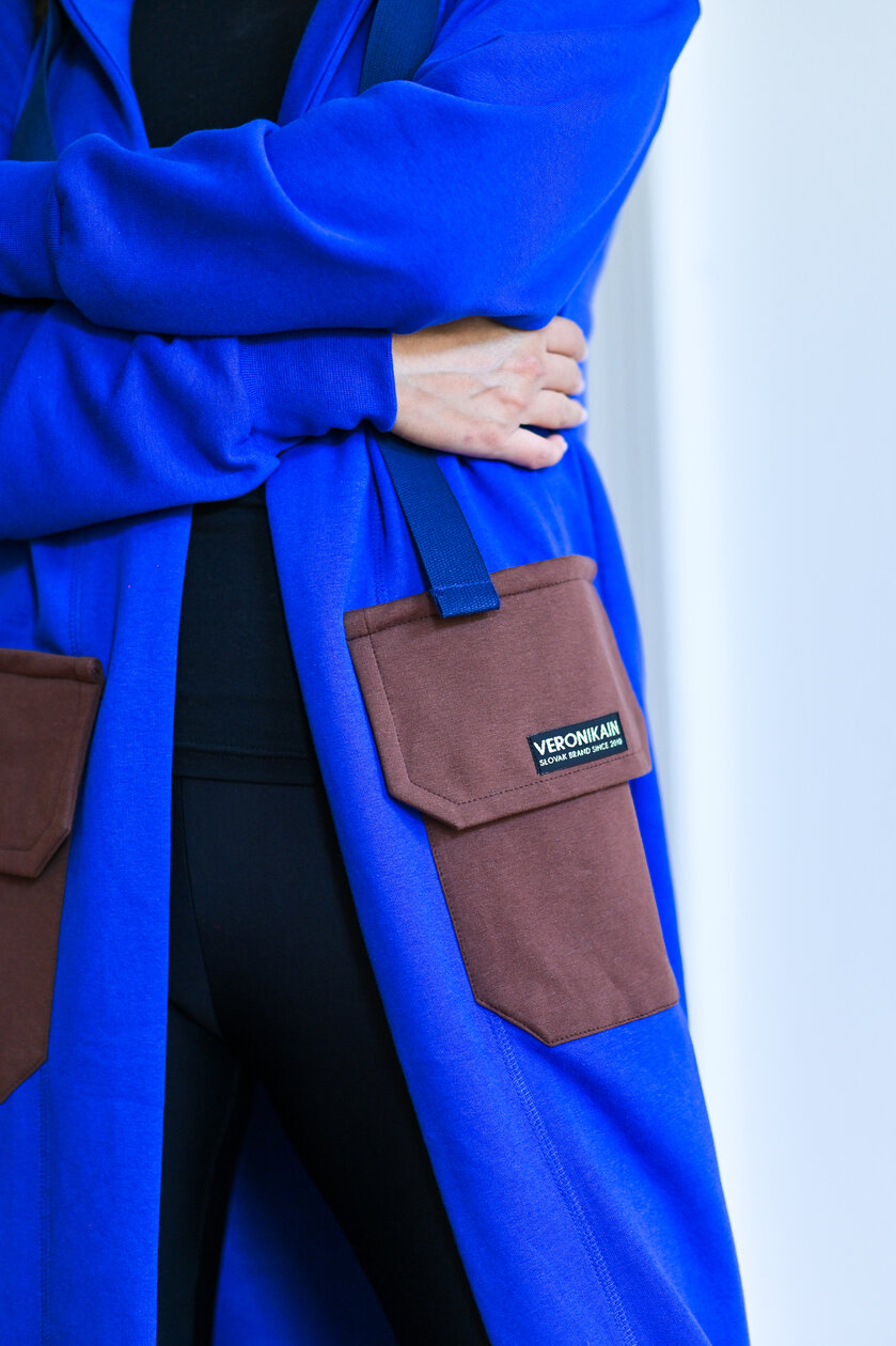 KARDIGAN COBALT BLUE & BROWN / 2 DĹŽKY NA VÝBER !