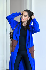 KARDIGAN COBALT BLUE & BROWN / 2 DĹŽKY NA VÝBER !