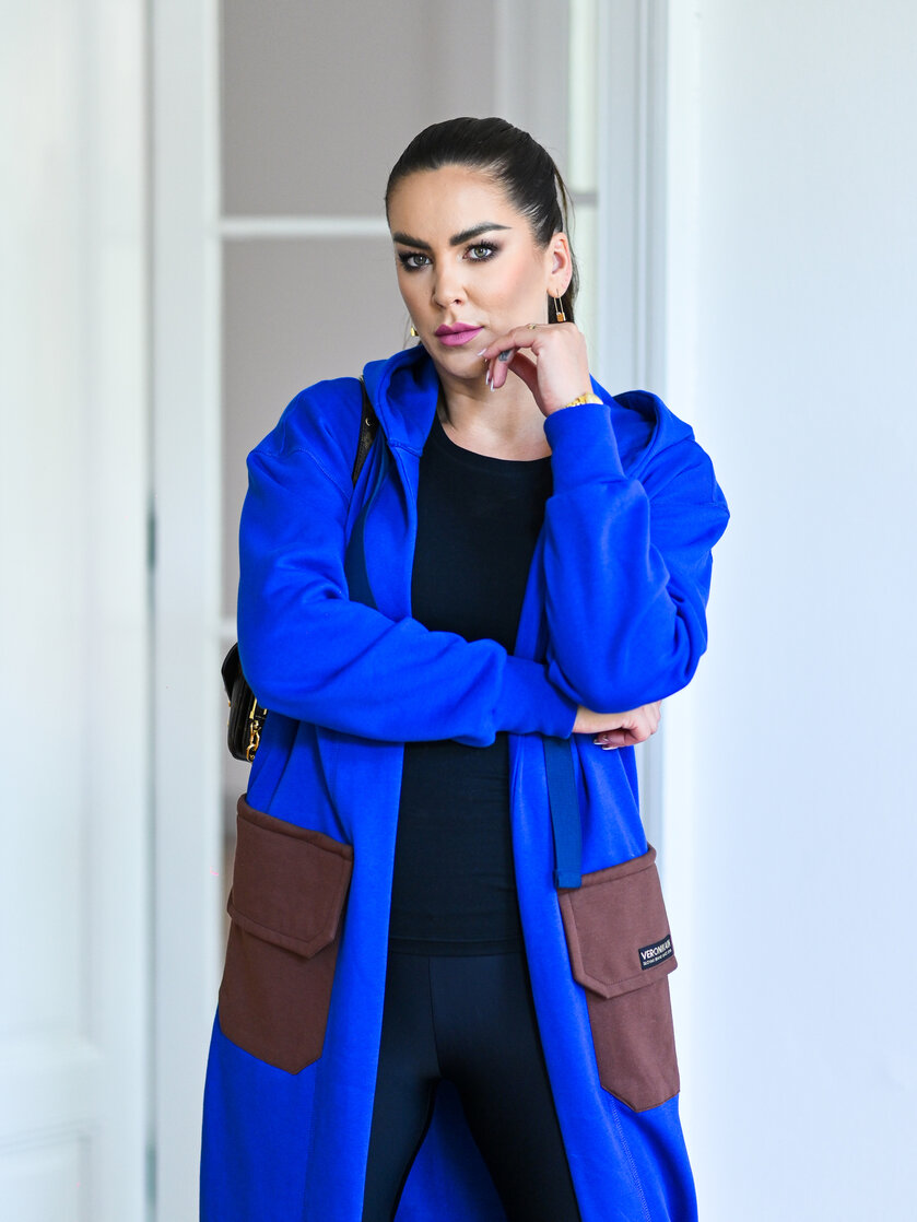 KARDIGAN COBALT BLUE & BROWN / 2 DĹŽKY NA VÝBER !