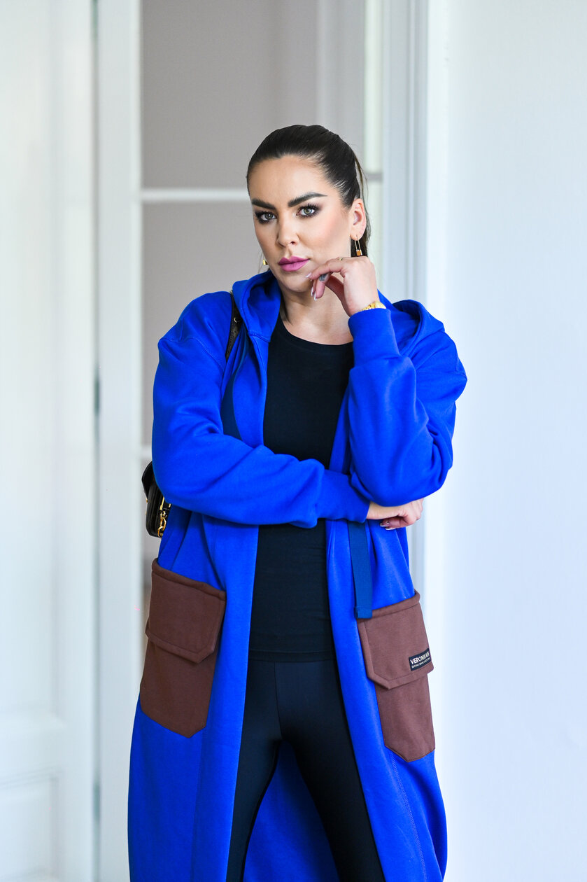 KARDIGAN COBALT BLUE & BROWN / 2 DĹŽKY NA VÝBER !