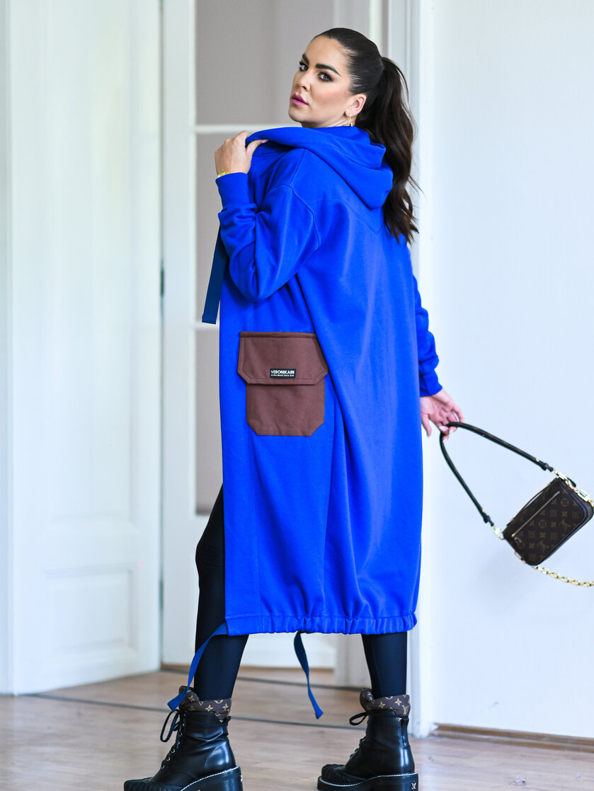 KARDIGAN COBALT BLUE & BROWN / 2 DĹŽKY NA VÝBER !