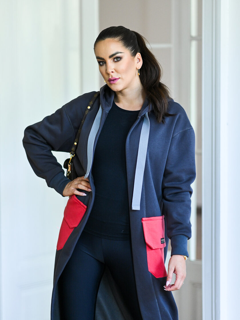 KARDIGAN DARK GRAY & SALMON / 2 DĹŽKY NA VÝBER !