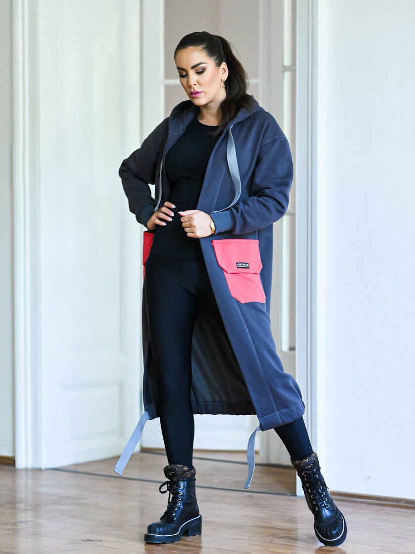 KARDIGAN DARK GRAY & SALMON / 2 DĹŽKY NA VÝBER !