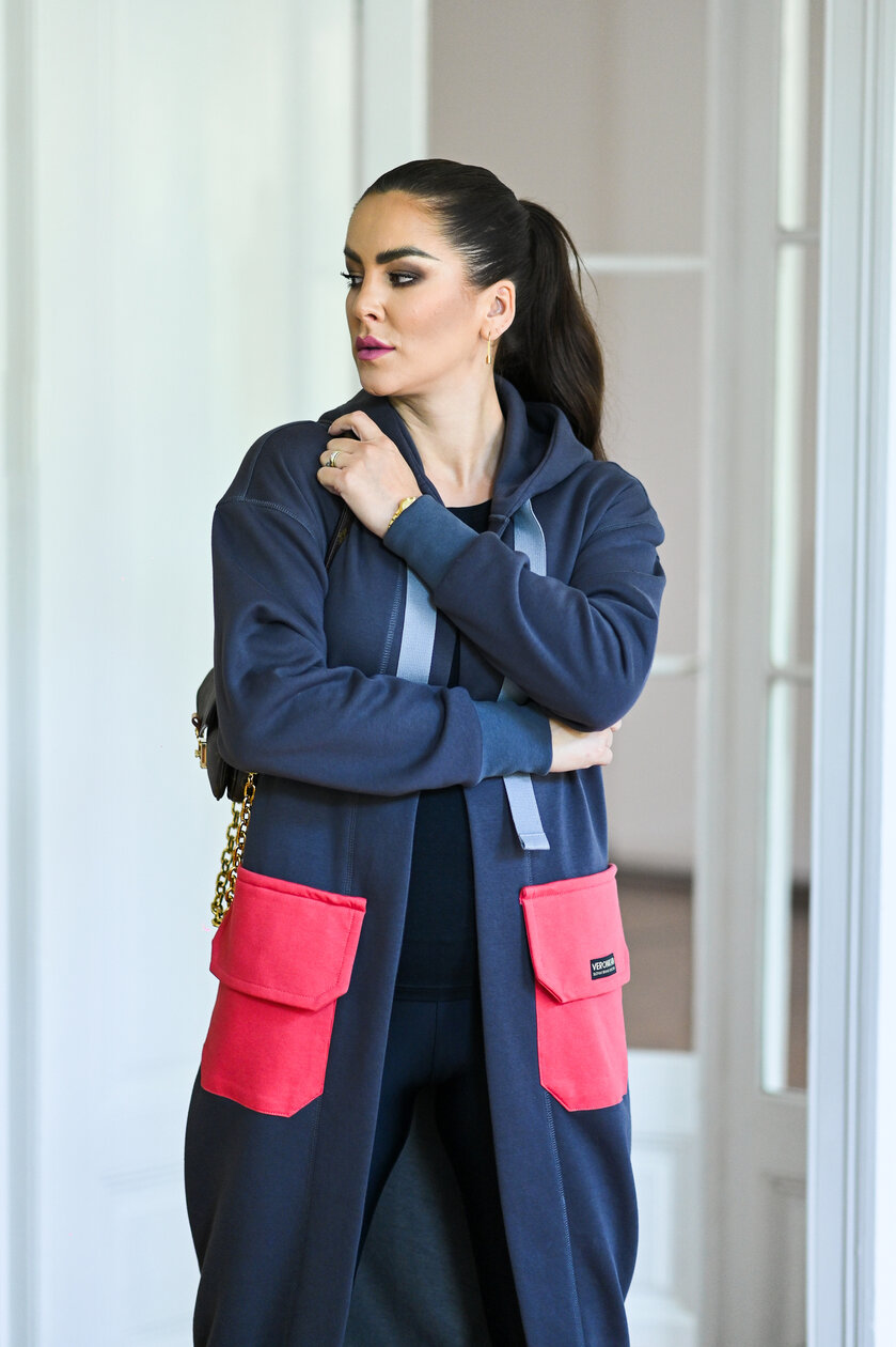 KARDIGAN DARK GRAY & SALMON / 2 DĹŽKY NA VÝBER !