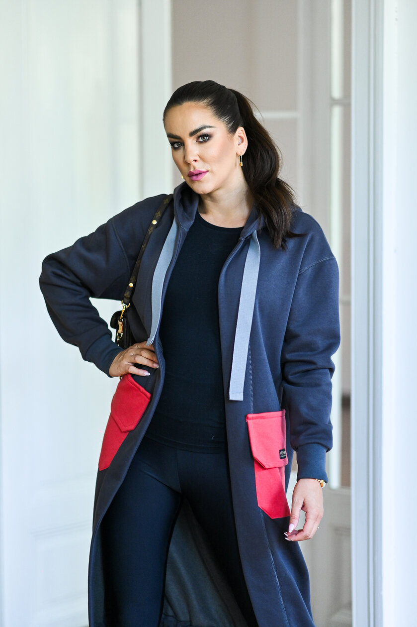 KARDIGAN DARK GRAY & SALMON / 2 DĹŽKY NA VÝBER !