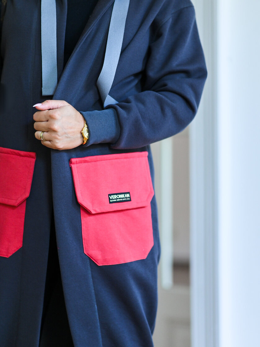 KARDIGAN DARK GRAY & SALMON / 2 DĹŽKY NA VÝBER !