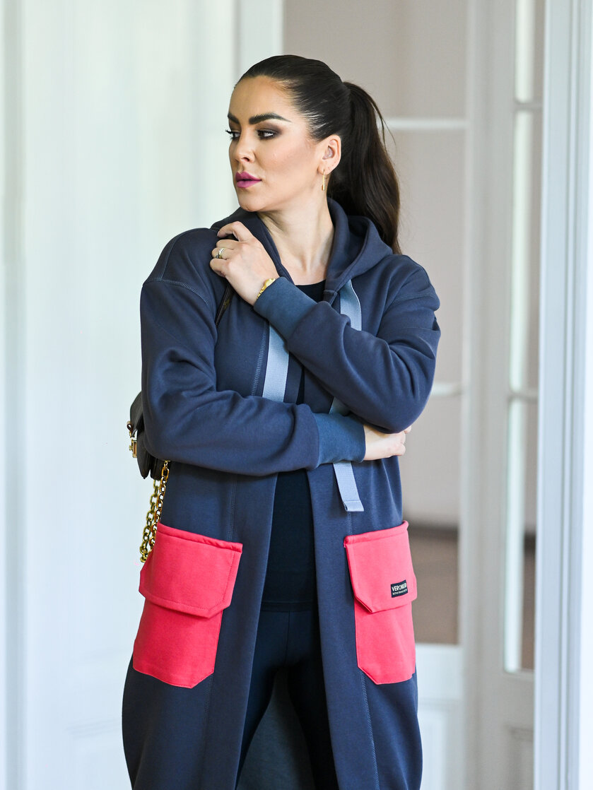 KARDIGAN DARK GRAY & SALMON / 2 DĹŽKY NA VÝBER !