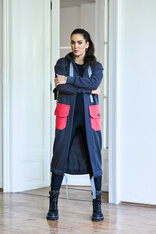 KARDIGAN DARK GRAY & SALMON / 2 DĹŽKY NA VÝBER !