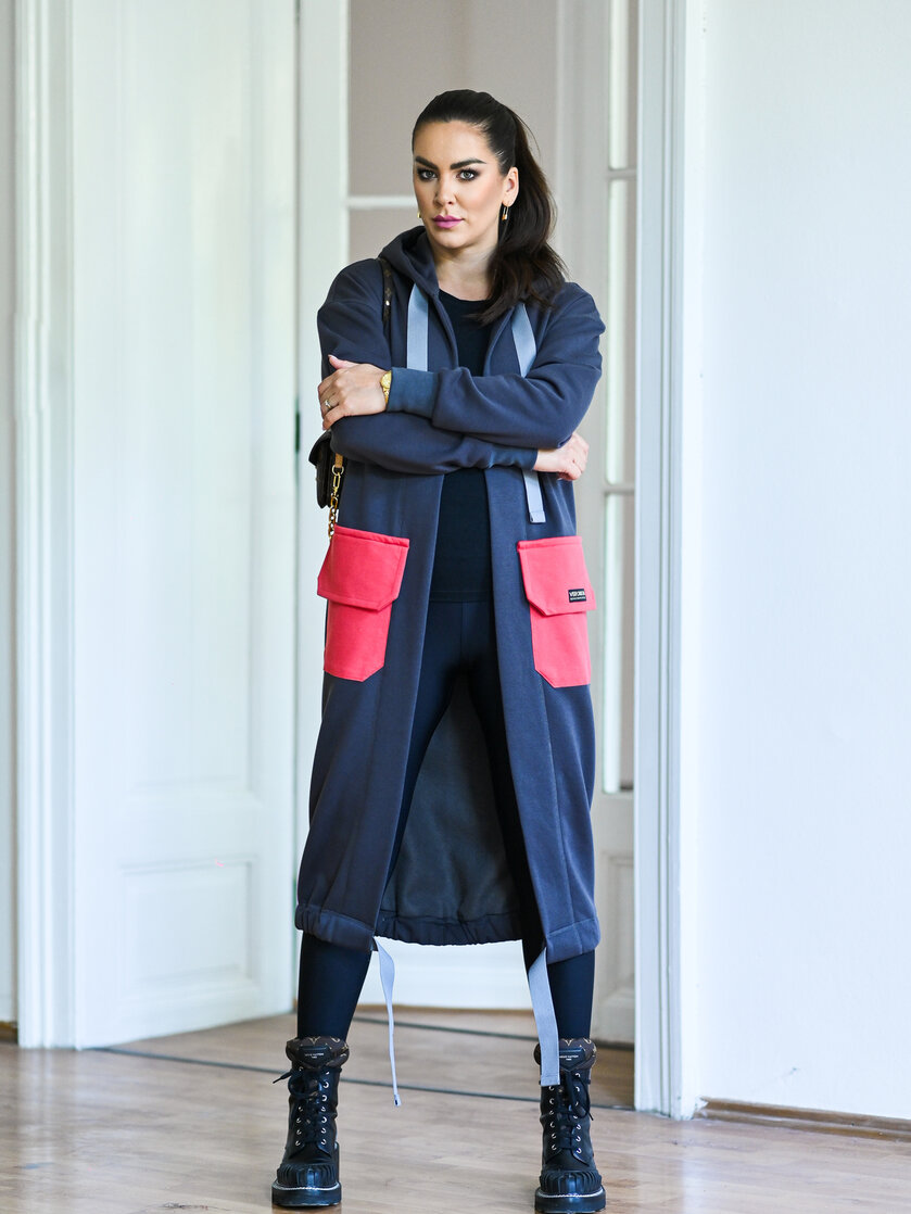 KARDIGAN DARK GRAY & SALMON / 2 DĹŽKY NA VÝBER !