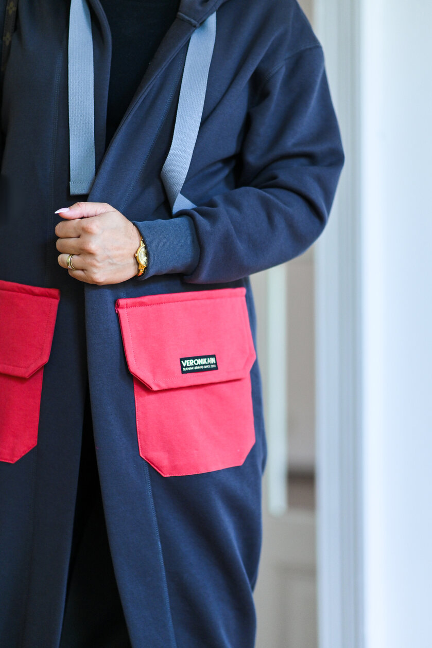 KARDIGAN DARK GRAY & SALMON / 2 DĹŽKY NA VÝBER !