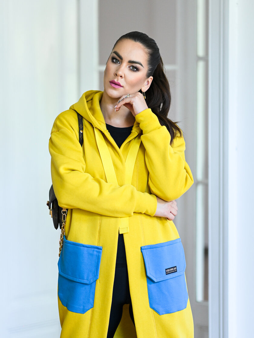 KARDIGAN DARK YELLOW & PETROL / 2 DĹŽKY NA VÝBER !
