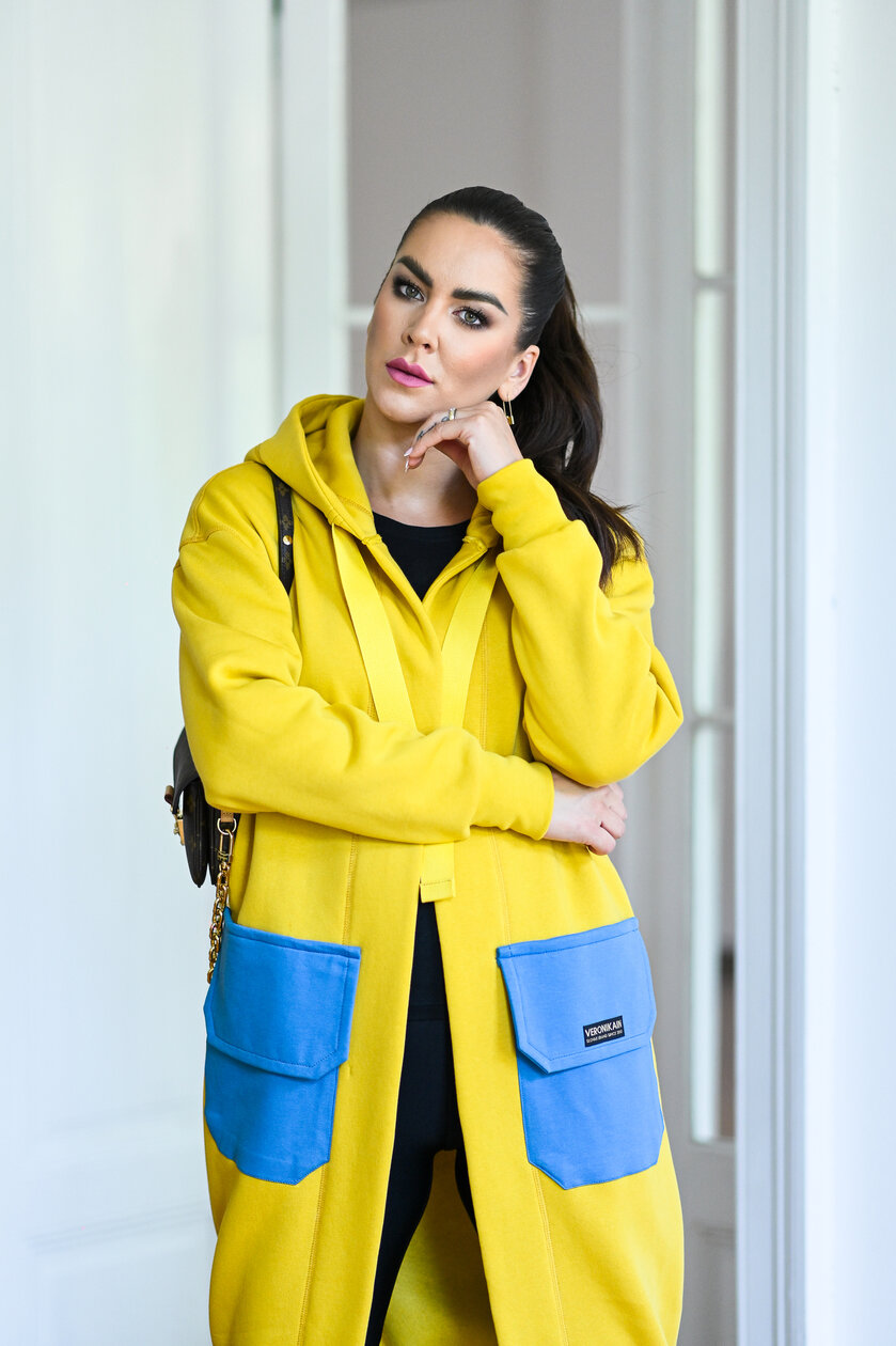 KARDIGAN DARK YELLOW & PETROL / 2 DĹŽKY NA VÝBER !