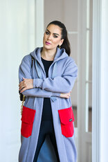 KARDIGAN LIGHT GRAY & RED / 2 DĹŽKY NA VÝBER !