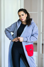 KARDIGAN LIGHT GRAY & RED / 2 DĹŽKY NA VÝBER !
