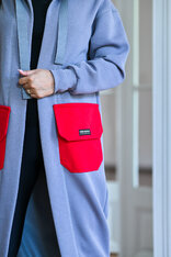 KARDIGAN LIGHT GRAY & RED / 2 DĹŽKY NA VÝBER !