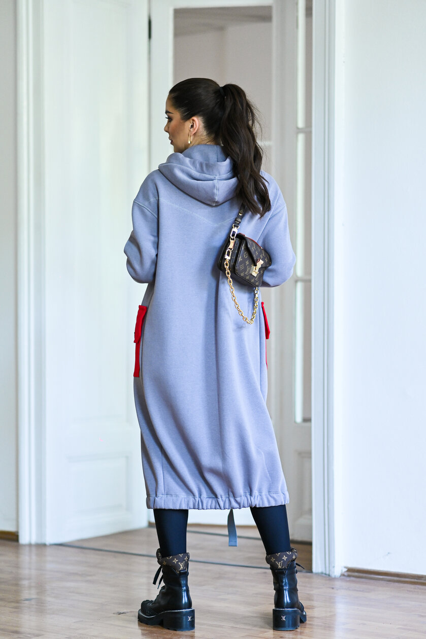 KARDIGAN LIGHT GRAY & RED / 2 DĹŽKY NA VÝBER !