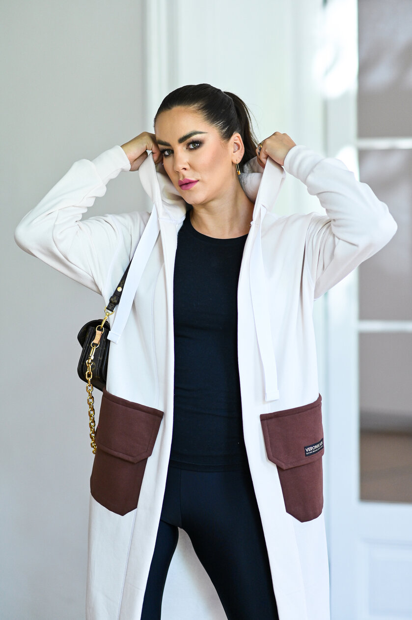 KARDIGAN OFF WHITE & BROWN / 2 DĹŽKY NA VÝBER !