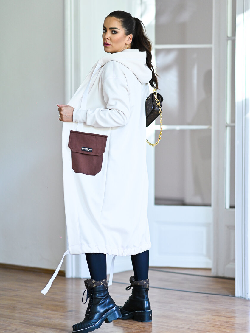 KARDIGAN OFF WHITE & BROWN / 2 DĹŽKY NA VÝBER !