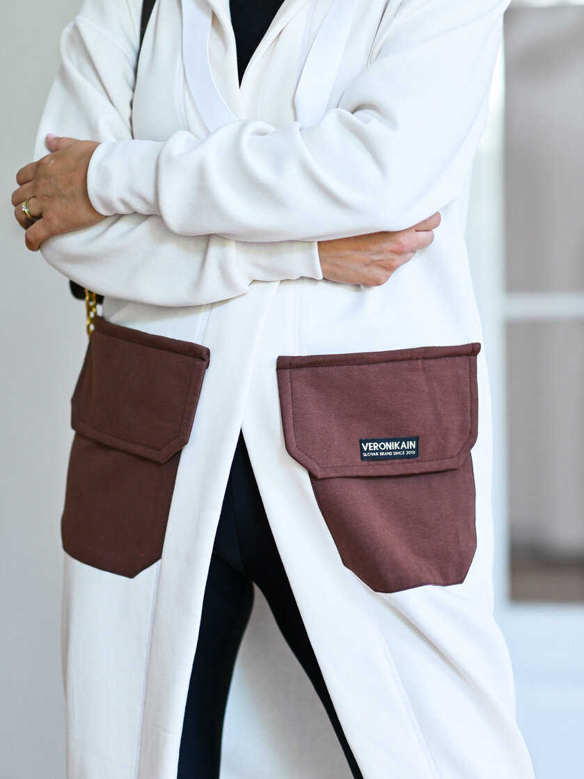 KARDIGAN OFF WHITE & BROWN / 2 DĹŽKY NA VÝBER !