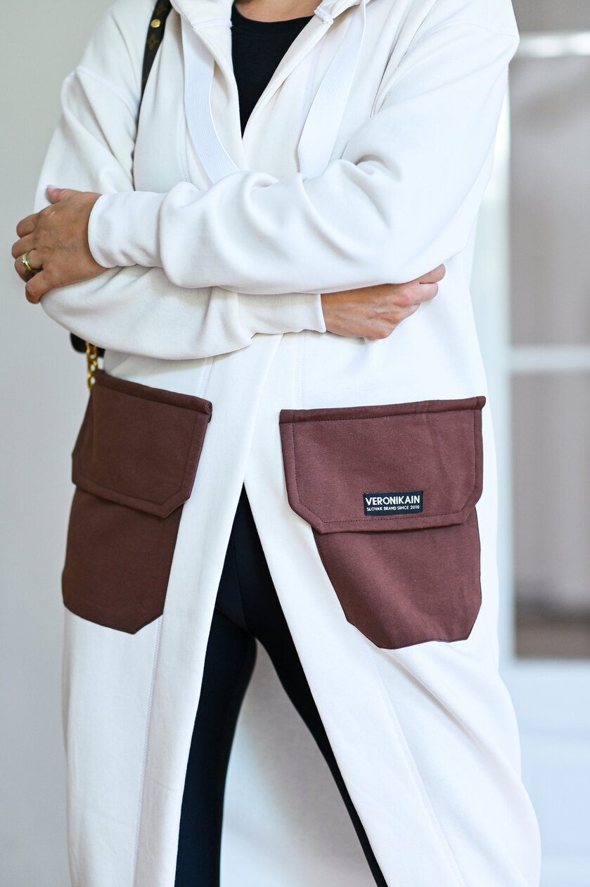 KARDIGAN OFF WHITE & BROWN / 2 DĹŽKY NA VÝBER !