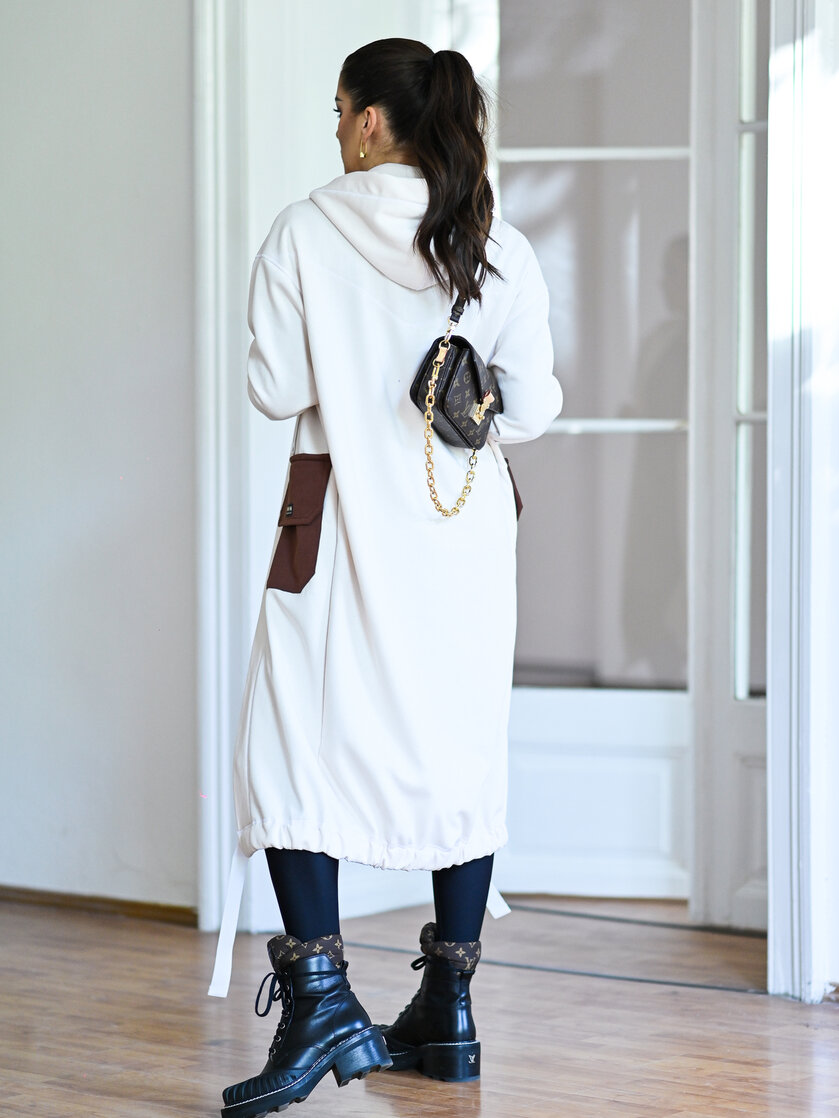 KARDIGAN OFF WHITE & BROWN / 2 DĹŽKY NA VÝBER !