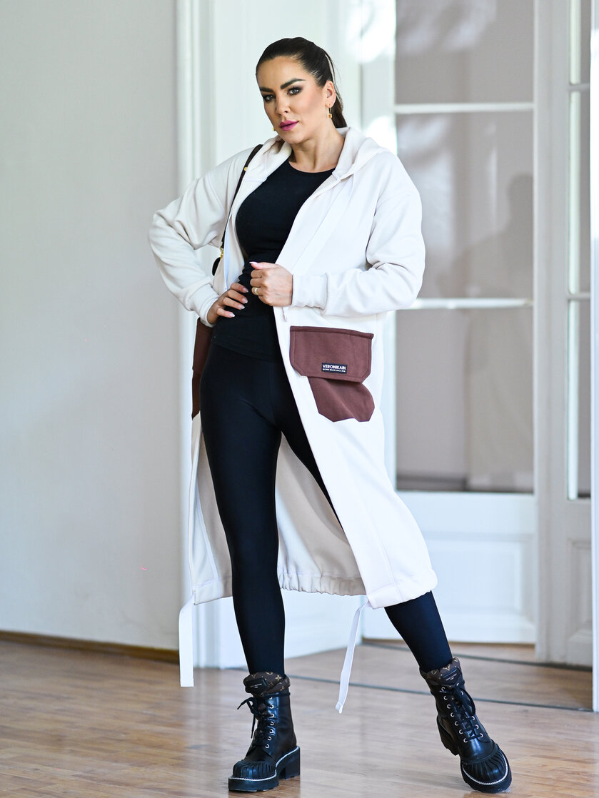 KARDIGAN OFF WHITE & BROWN / 2 DĹŽKY NA VÝBER !