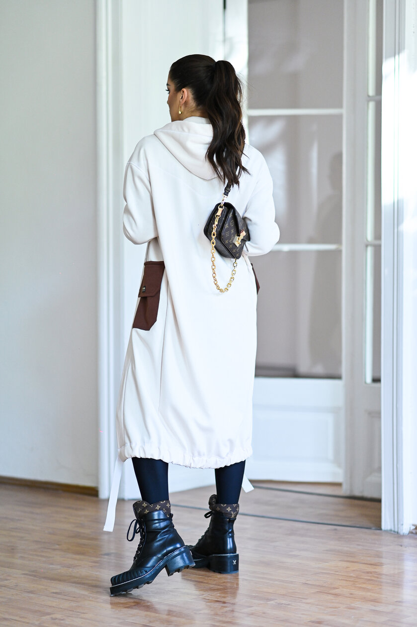 KARDIGAN OFF WHITE & BROWN / 2 DĹŽKY NA VÝBER !