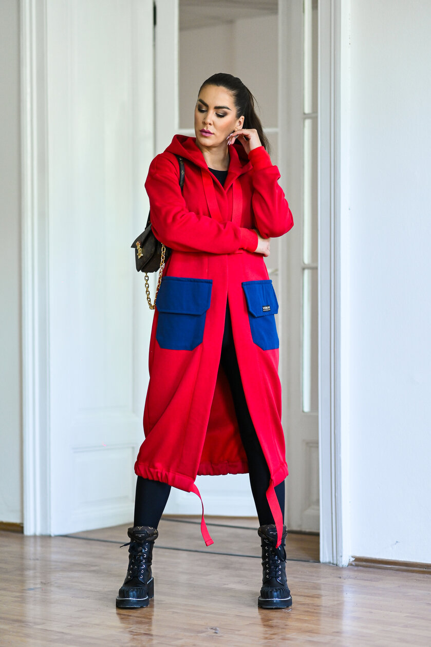 KARDIGAN RED & MIDNIGHT BLUE / 2 DĹŽKY NA VÝBER !