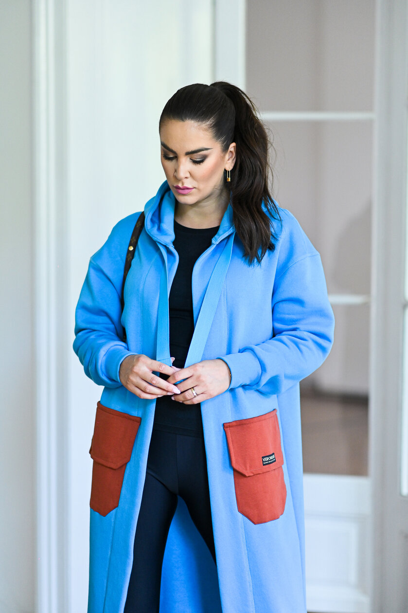 KARDIGAN SKY BLUE & CINNAMON / 2 DĹŽKY NA VÝBER !