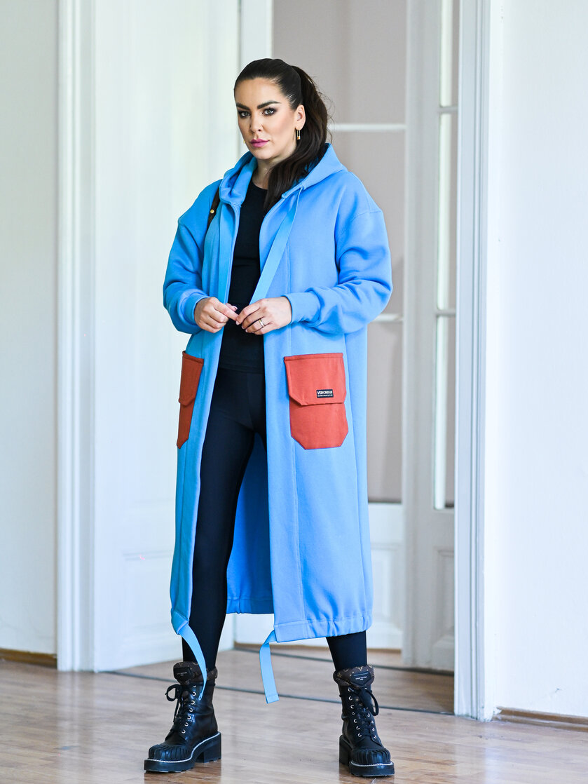 KARDIGAN SKY BLUE & CINNAMON / 2 DĹŽKY NA VÝBER !