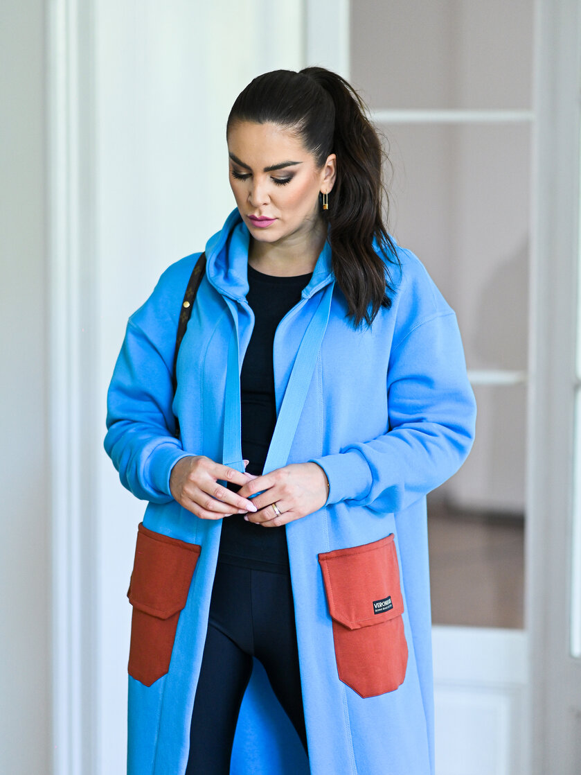 KARDIGAN SKY BLUE & CINNAMON / 2 DĹŽKY NA VÝBER !