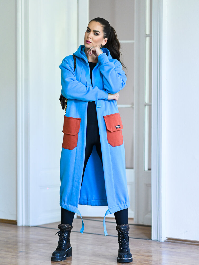 KARDIGAN SKY BLUE & CINNAMON / 2 DĹŽKY NA VÝBER !