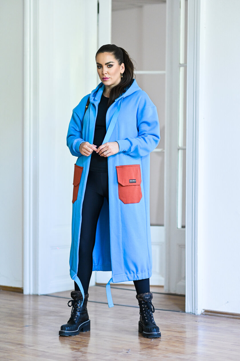 KARDIGAN SKY BLUE & CINNAMON / 2 DĹŽKY NA VÝBER !