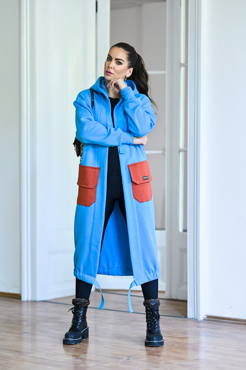 KARDIGAN SKY BLUE & CINNAMON / 2 DĹŽKY NA VÝBER !