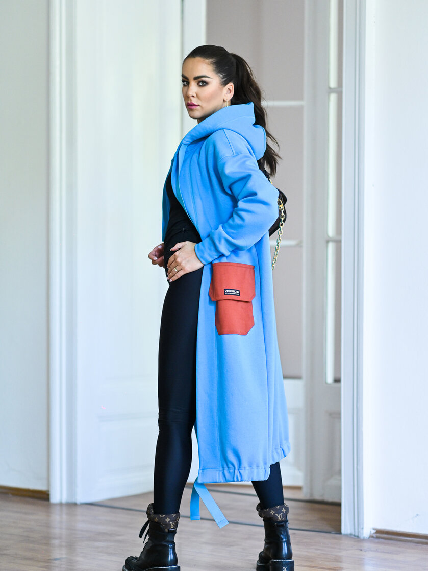 KARDIGAN SKY BLUE & CINNAMON / 2 DĹŽKY NA VÝBER !