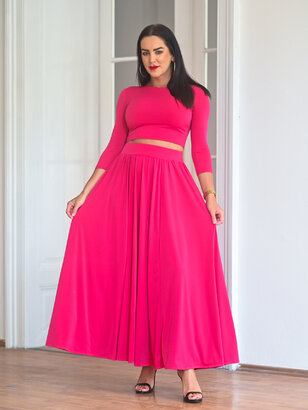 KOMPLET DLHÁ SUKŇA + CROP TOP BEZ VÝSTRIHU - RÔZNE DĹŽKY RUKÁVA / VŠETKY FARBY