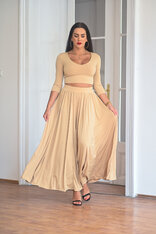 KOMPLET DLHÁ SUKŇA + CROP TOP S VÝSTRIHOM - RÔZNE DĹŽKY RUKÁVA / VŠETKY FARBY