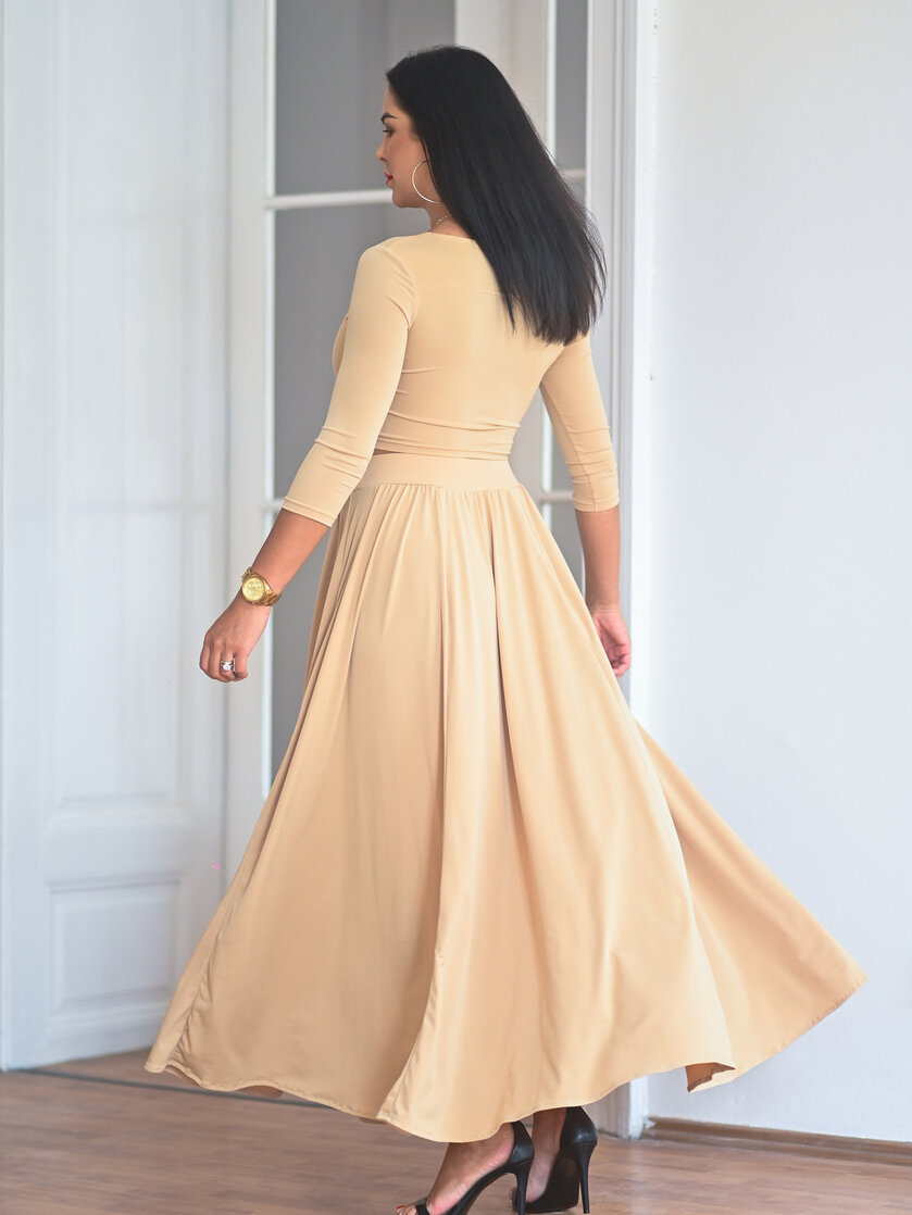 KOMPLET DLHÁ SUKŇA + CROP TOP S VÝSTRIHOM - RÔZNE DĹŽKY RUKÁVA / VŠETKY FARBY