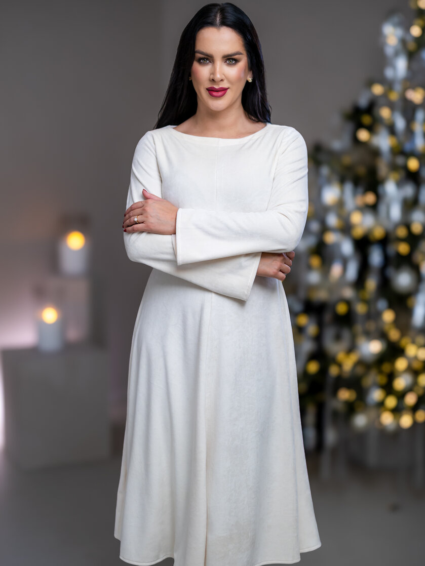 MIDI ŠATY “PARIS” S LODIČKOVÝM VÝSTRIHOM A ROZŠÍRENÝMI RUKÁVMI