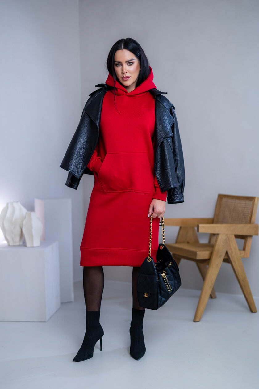 MIERNE VOĽNÉ MIKINOŠATY “KARLA” - S KAPUCŇOU A VRECKOM - MIDI DĹŽKA