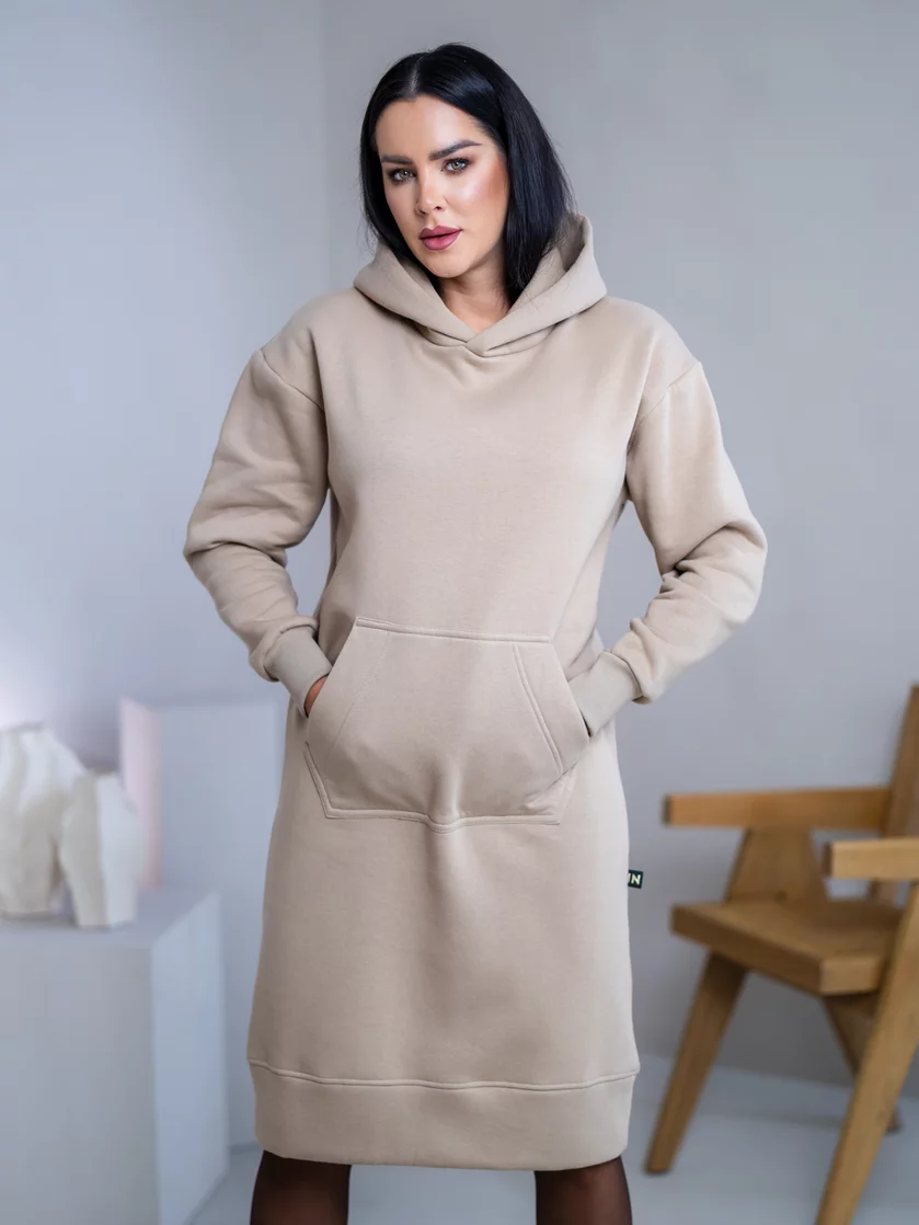 MIERNE VOĽNÉ MIKINOŠATY “KARLA” - S KAPUCŇOU A VRECKOM - MIDI DĹŽKA