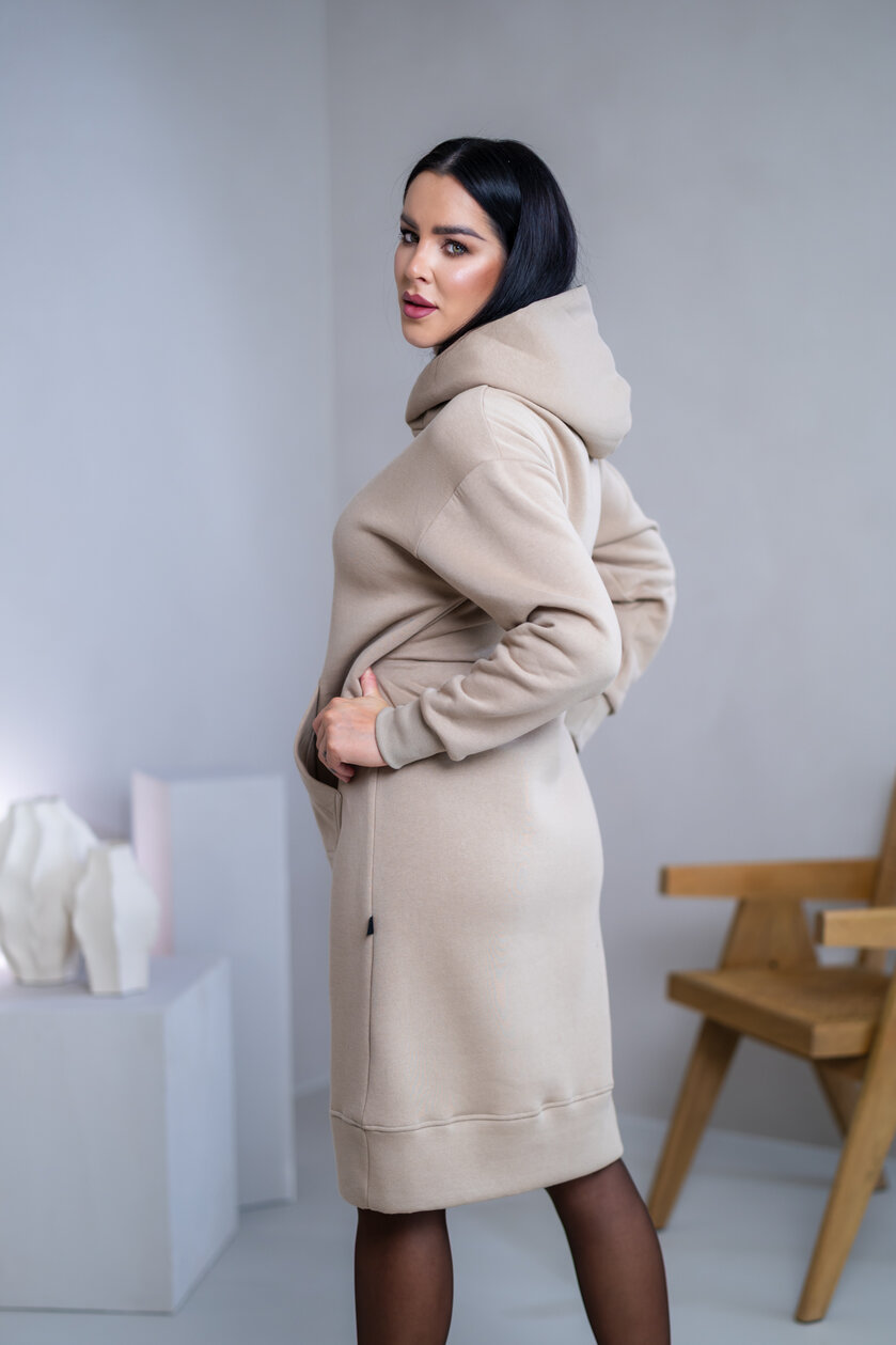 MIERNE VOĽNÉ MIKINOŠATY “KARLA” - S KAPUCŇOU A VRECKOM - MIDI DĹŽKA