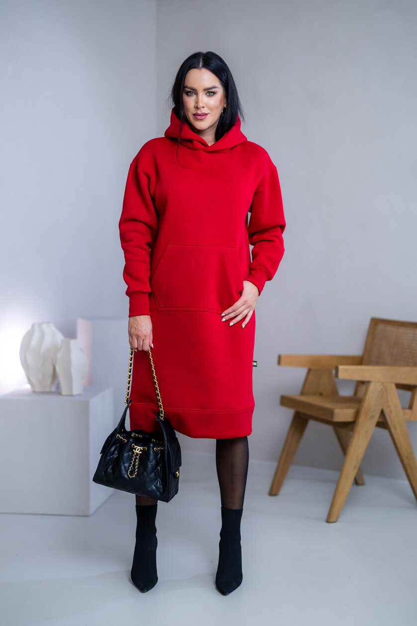 MIERNE VOĽNÉ MIKINOŠATY “KARLA” - S KAPUCŇOU A VRECKOM - MIDI DĹŽKA