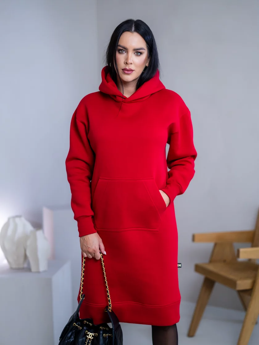 MIERNE VOĽNÉ MIKINOŠATY “KARLA” - S KAPUCŇOU A VRECKOM - MIDI DĹŽKA