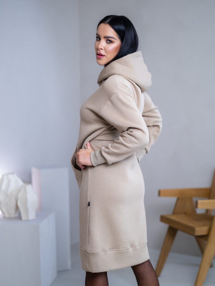 MIERNE VOĽNÉ MIKINOŠATY “KARLA” - S KAPUCŇOU A VRECKOM - MIDI DĹŽKA