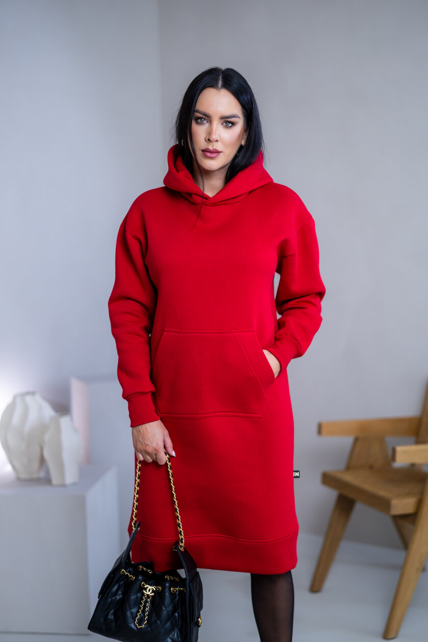 MIERNE VOĽNÉ MIKINOŠATY “KARLA” - S KAPUCŇOU A VRECKOM - MIDI DĹŽKA