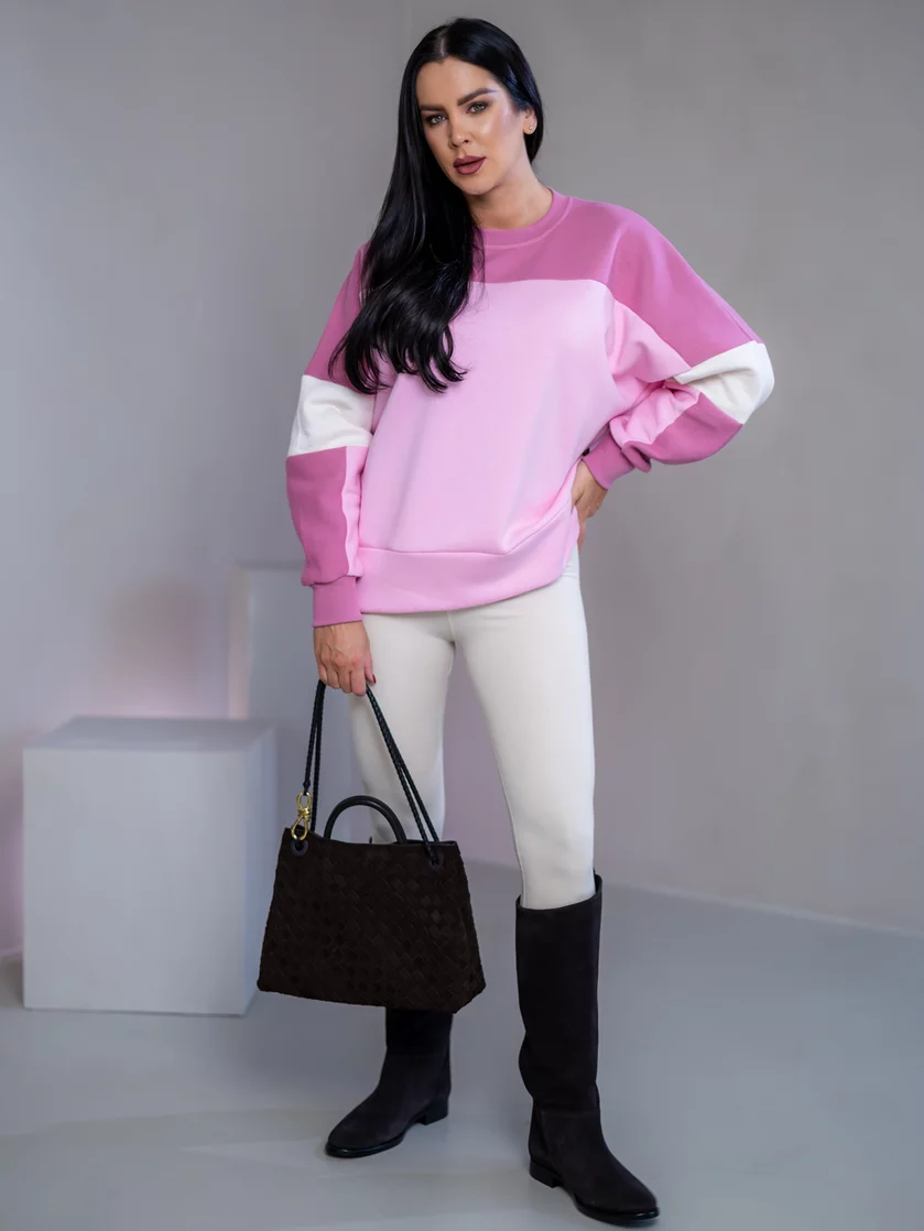 MIKINA “KONTRASTY” - BABY PINK / OLD PINK / OFF WHITE