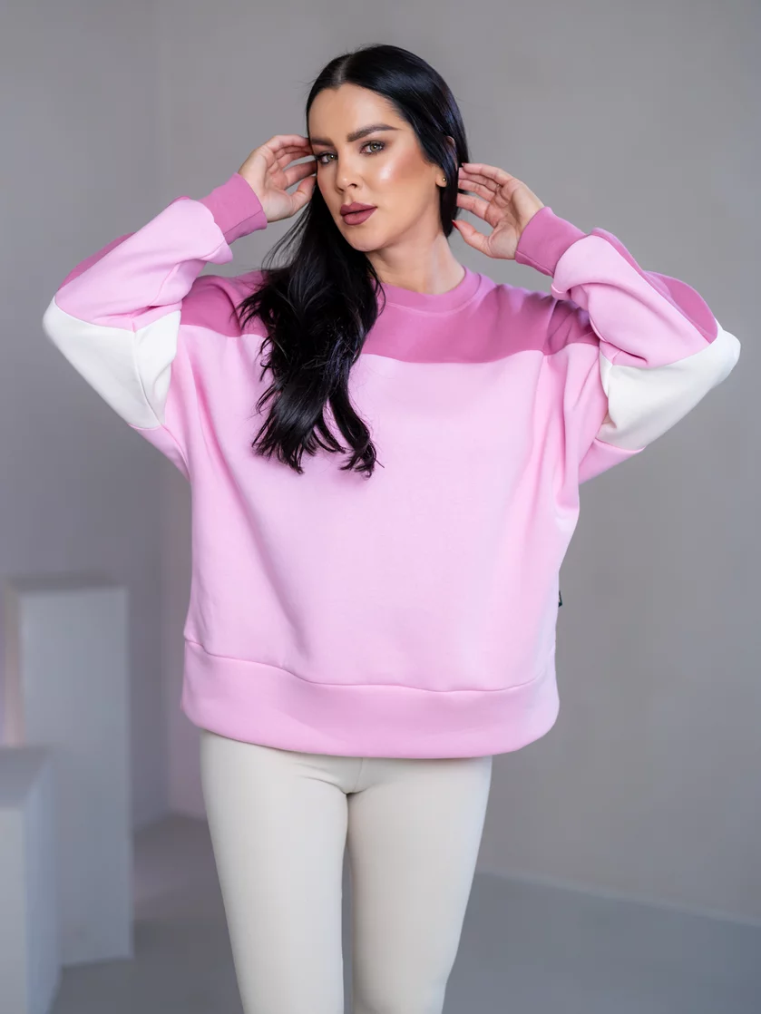 MIKINA “KONTRASTY” - BABY PINK / OLD PINK / OFF WHITE